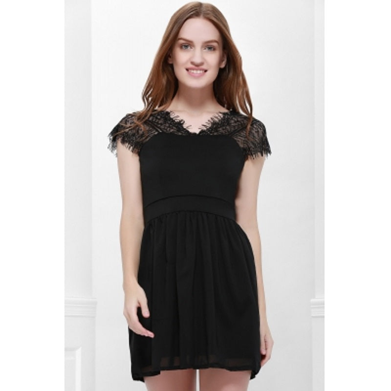 Lace Panel Back Cutout Mini Club Dress