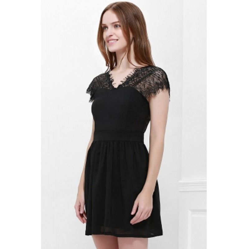 Lace Panel Back Cutout Mini Club Dress