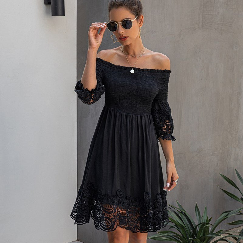 Casual Lace Streetwear Off Shoulder Nightclub Party Mini Dress
