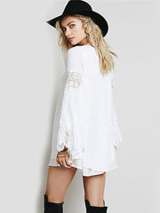 Elegant Lace Round Neck Bell Sleeve Chiffon Mini Dress