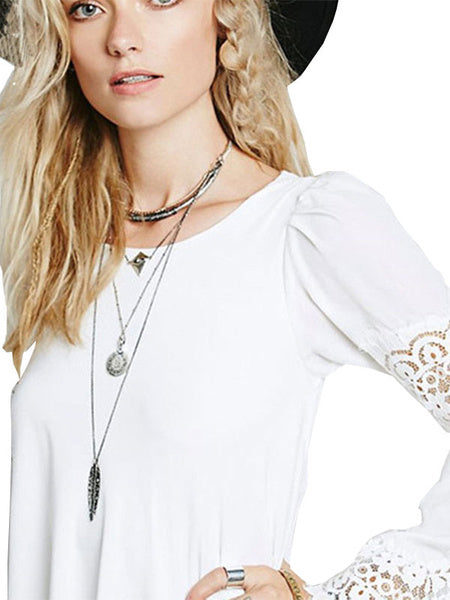 Elegant Lace Round Neck Bell Sleeve Chiffon Mini Dress