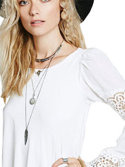 Elegant Lace Round Neck Bell Sleeve Chiffon Mini Dress