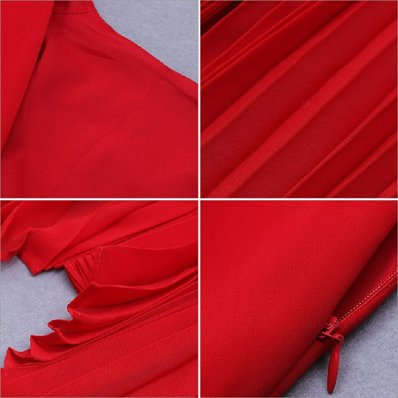Lace V Neck Batwing Sleeve Celebrity Party Midi Dresses
