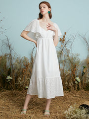 Lace Solid Open Back Butterfly Sleeve Casual Dress