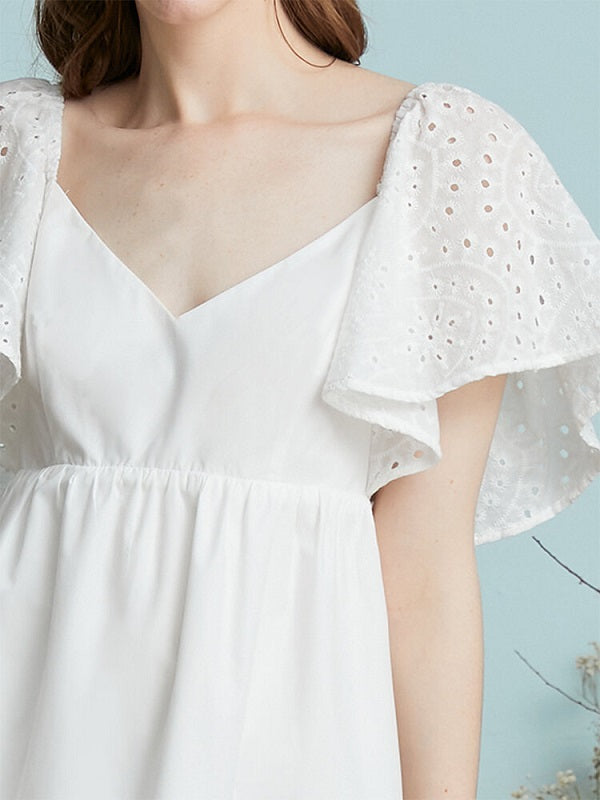 Lace Solid Open Back Butterfly Sleeve Casual Dress