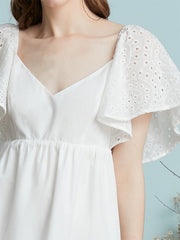Lace Solid Open Back Butterfly Sleeve Casual Dress