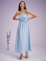 Lace Stitch Shirred Open Back Swing Maxi Tube Dress