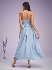 Lace Stitch Shirred Open Back Swing Maxi Tube Dress