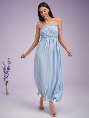 Lace Stitch Shirred Open Back Swing Maxi Tube Dress