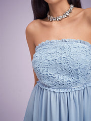 Lace Stitch Shirred Open Back Swing Maxi Tube Dress