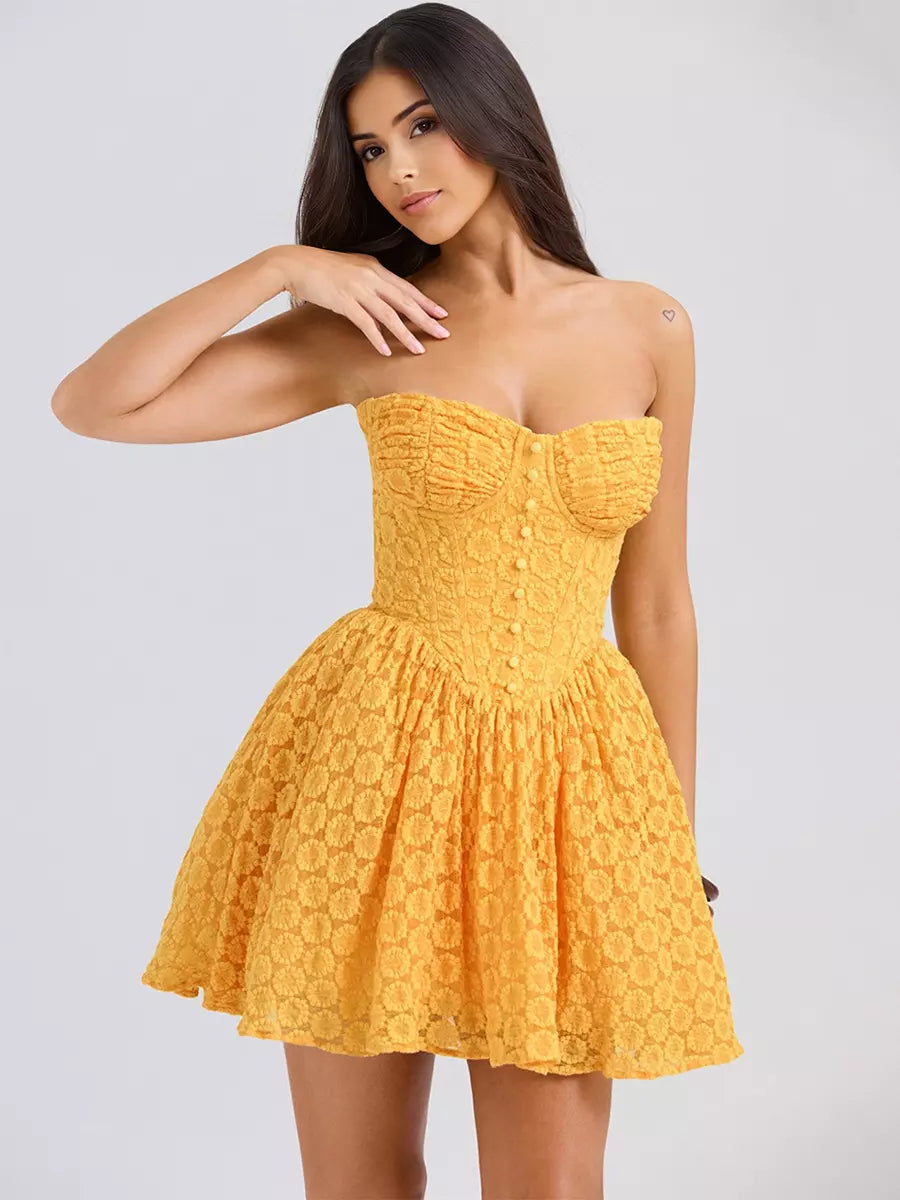 Elegant Sweetheart Neckline Open Shoulder Lace Sundress