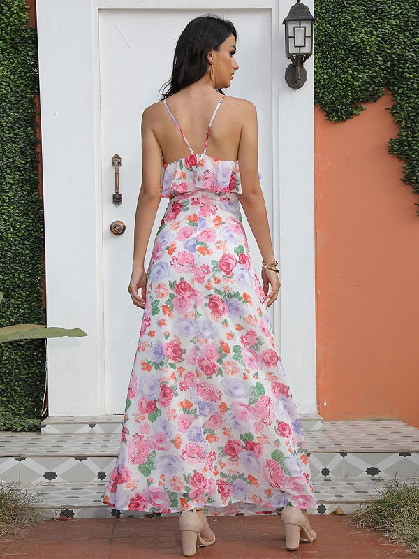 Lace Up Printed Polyester Beach Dress