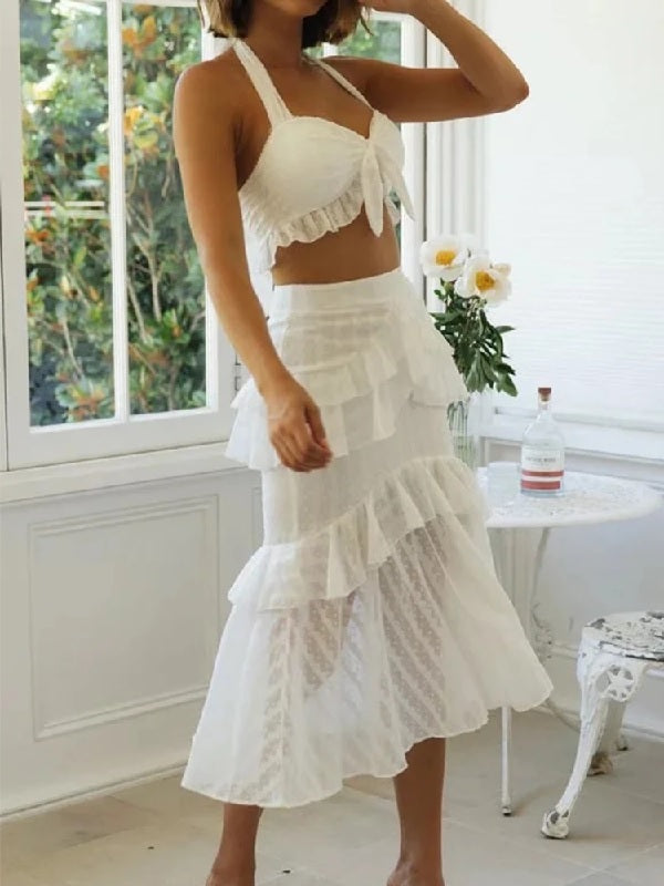 Lace Up Tiered Sleeveless Midi Party Dress