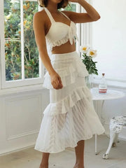 Lace Up Tiered Sleeveless Midi Party Dress