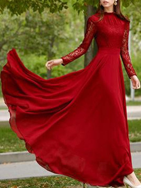 Lace chiffon maxi prom dresses
