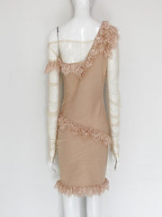 Asymmetrical Lace Off Shoulder Frill Mesh Bandage Party Mini Dress