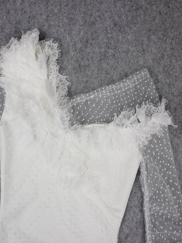 Asymmetrical Lace Off Shoulder Frill Mesh Bandage Party Mini Dress