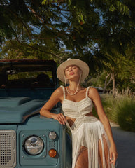 Lack Tassel Peals Bandage Naked Waist Cut Out Party Evening Dress