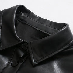 Casual Lantern Long Sleeve Street Wear PU Leather Mini Dress