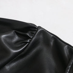Casual Lantern Long Sleeve Street Wear PU Leather Mini Dress