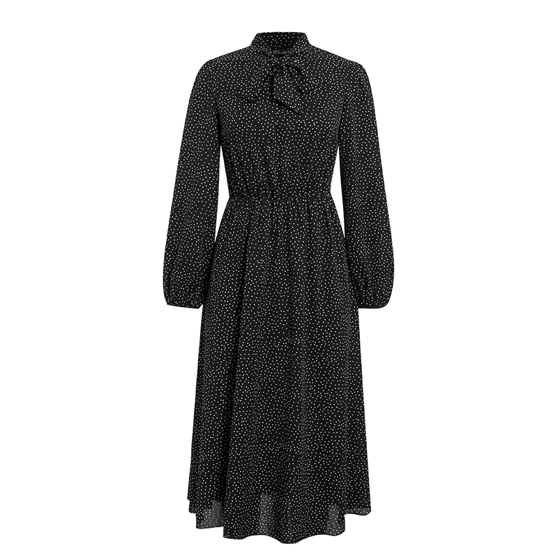 Lantern sleeve tie neck long dresses
