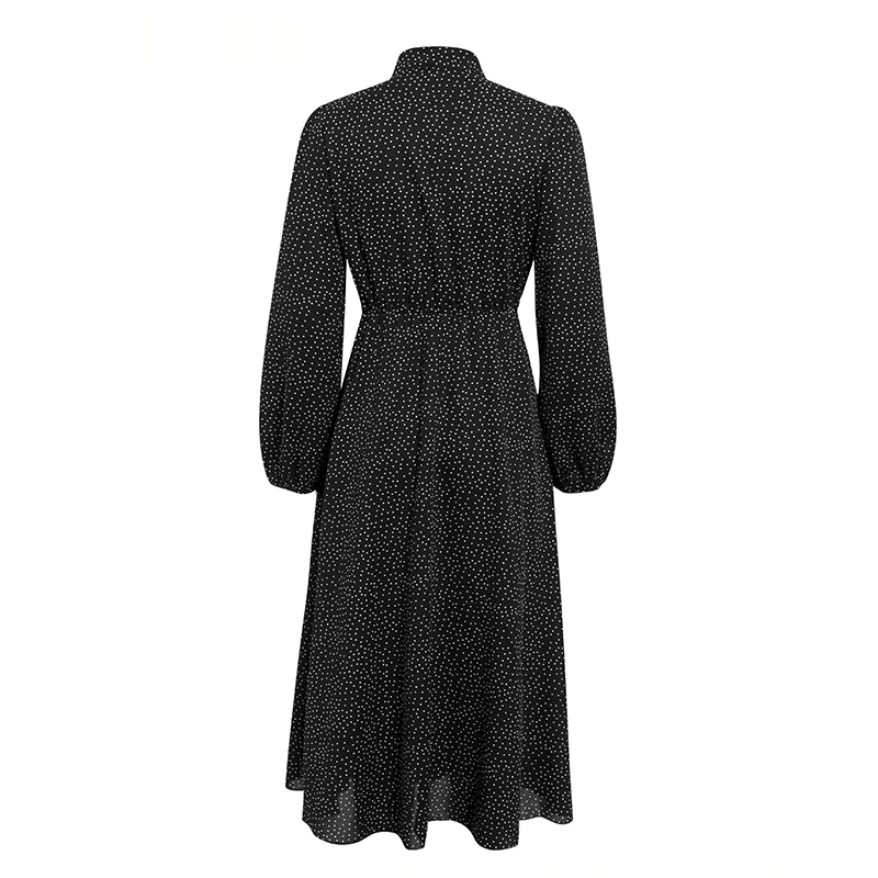 Lantern sleeve tie neck long dresses
