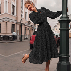 Lantern sleeve tie neck long dresses