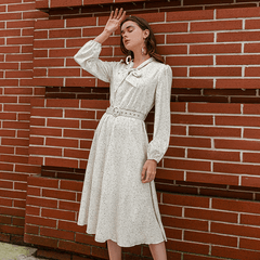 Lantern sleeve tie neck long dresses