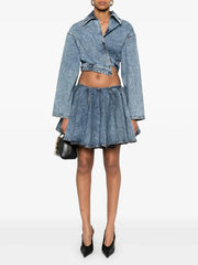 Lapel Long Sleeve Spliced Zipper Coat High Waist Mini Skirt Two Piece Set