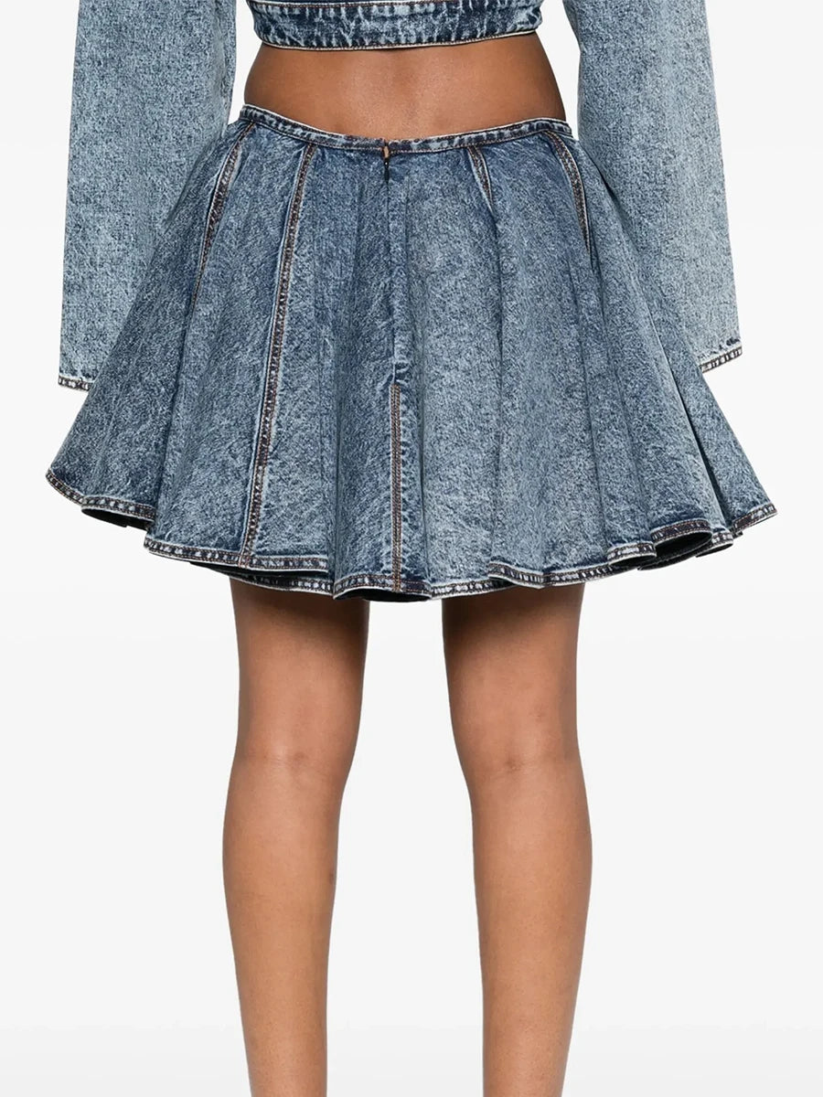 Lapel Long Sleeve Spliced Zipper Coat High Waist Mini Skirt Two Piece Set