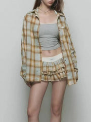 Casual Lapel Long Sleeve Top High Waist Mini Skirt Minimalist Two Piece Set