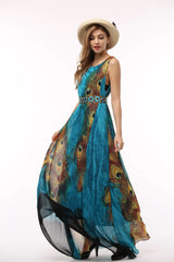 Large Swing Bohemian Style Beach Printed Chiffon Dress