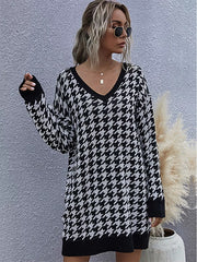 Lattice Casual V-neck Knitting Outside Party Dress