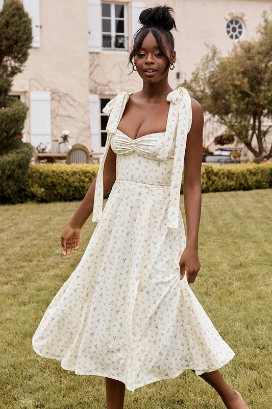 Lemon floral print midi sundress