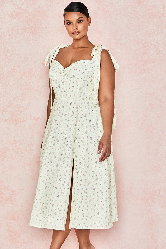 Lemon floral print midi sundress