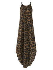 Leopard Animal Print Sleeveless High Low Hem Maxi Dress