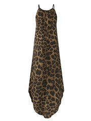 Leopard Animal Print Sleeveless High Low Hem Maxi Dress