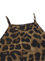 Leopard Animal Print Sleeveless High Low Hem Maxi Dress
