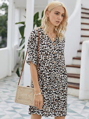 Leopard Print Half Sleeves V-neck Casual Dress