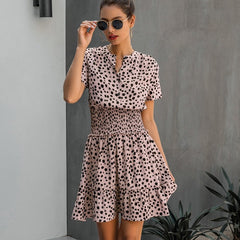 Leopard Print High Street Casual Short Sleeve Shirt Dress