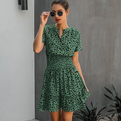 Leopard Print High Street Casual Short Sleeve Shirt Dress