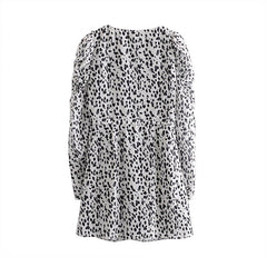 Leopard V Neck Puff Long Sleeve Street Wear Mini Dresses