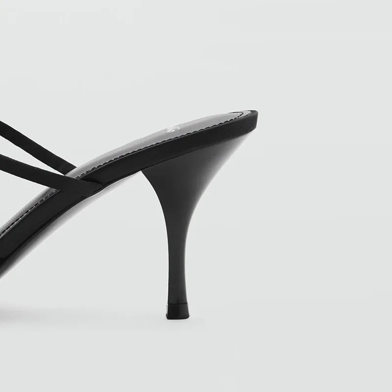 Lolita Style Bow-Adorned Slippers Open-Toe Thin High Heel