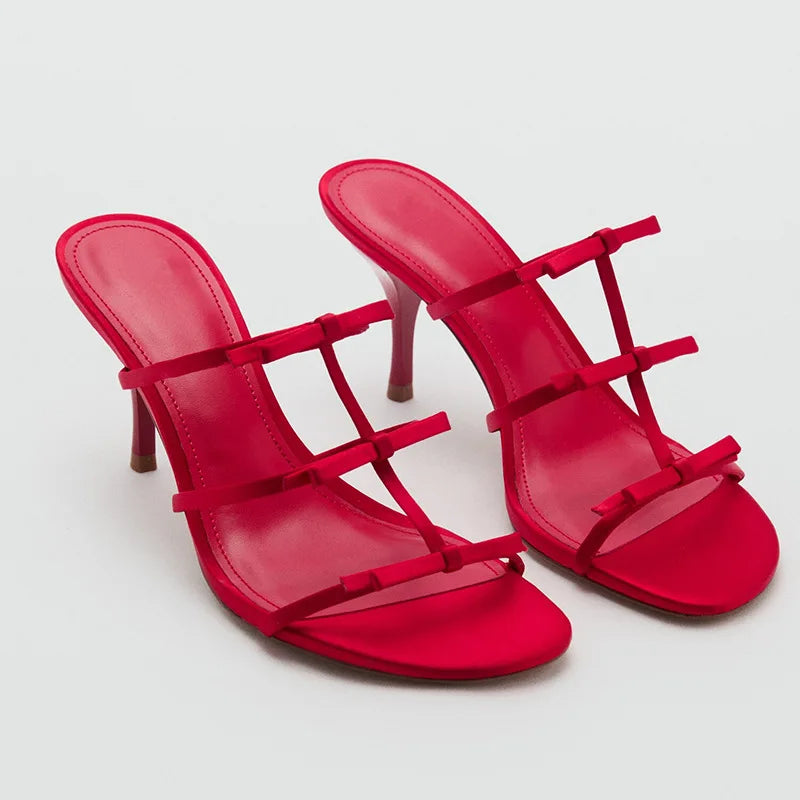 Lolita Style Bow-Adorned Slippers Open-Toe Thin High Heel