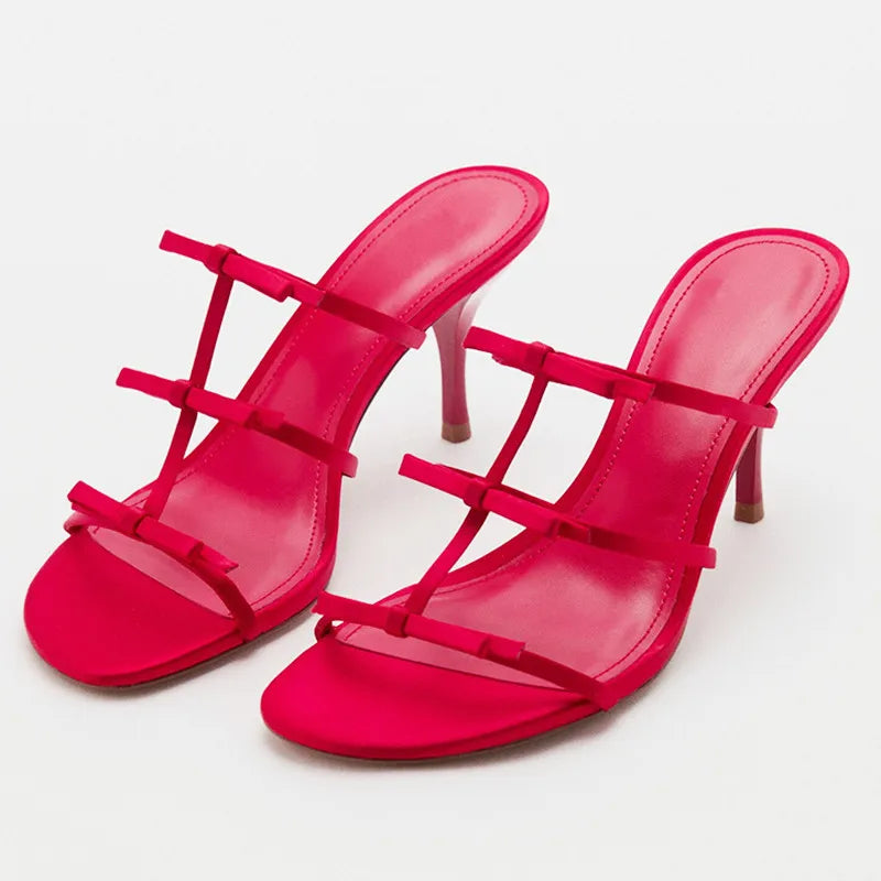 Lolita Style Bow-Adorned Slippers Open-Toe Thin High Heel