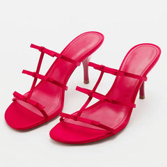 Lolita Style Bow-Adorned Slippers Open-Toe Thin High Heel