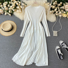 Long Cardigan Elastic Slim Solid Sweater Korean Chic Splice Pleated Outwear