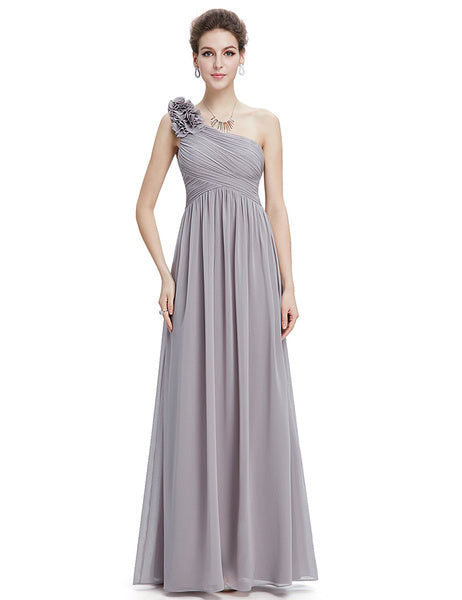 Long Chiffon One Shoulder Flower A Line Draping Wedding Party Bridesmaid Dress
