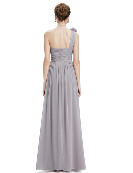 Long Chiffon One Shoulder Flower A Line Draping Wedding Party Bridesmaid Dress