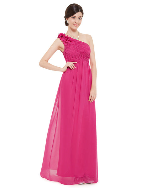 Long Chiffon One Shoulder Flower A Line Draping Wedding Party Bridesmaid Dress